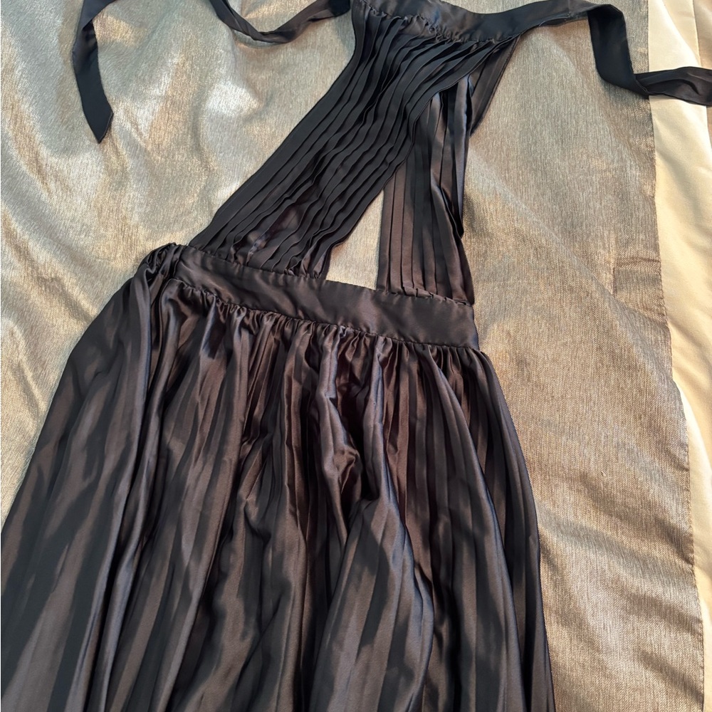 Luxxel Black Pleated Ruched Halter Sundress